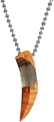 Shiv Jagdamba Woodgrain Tusk Acrylic Striped Wood Tusk Ball Chain Pendant Necklace Rhodium Wood, Acrylic Pendant