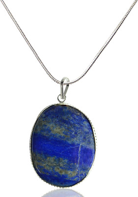 CRYSTU Natural Lapis Lazuli Oval Shape Pendant Locket with Metal Chain for Unisex Lapis Lazuli Crystal Pendant