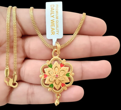 DIVS FASHION Colourful flower design pendant with gold plated chain Gold-plated Brass Pendant