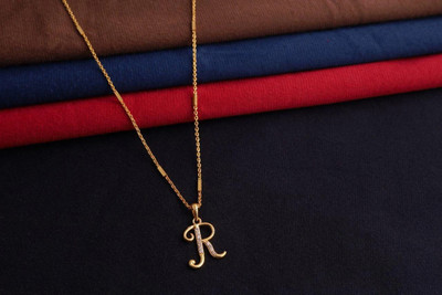CLONEO R name alphabet letter pendant with Gold Chain for Girls & Women Gold-plated Alloy