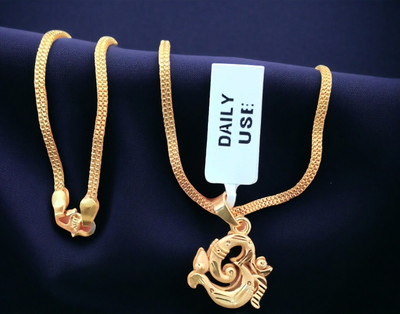 DIVS FASHION OM GANESH GOLD PLATED PENDANT WITH CHAIN Gold-plated Brass Pendant Set