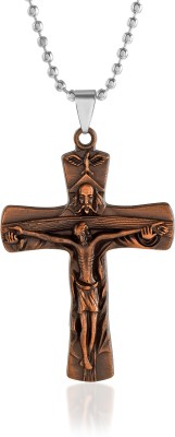 RN Wooden Palted Jesus Cirss Cross Christian Pendant Locket Necklace for Men Brass Pendant