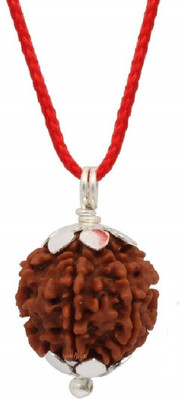 NAKSHATRA JUNCTION Certified 4 Mukhi Nepali Rudraksha Silver Pendant for Unisex (22mm, Brown) Wood Pendant