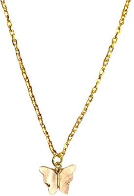 TIARAA Pink Butterfly Golden Charm Chain Pendant Brass Beads Alloy Pendant Set