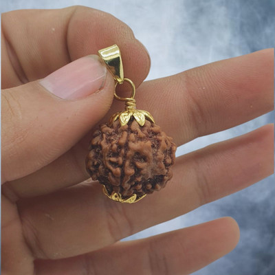 HAPPY CREATION 5 Mukhi Certified Pure Siddha Rudraksha Pendent From Nepal Original Gold-plated Beads Brass, Wood Pendant Set