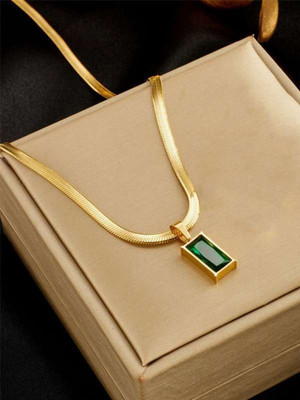 MARMORIS ECOM Green Emerald Anti-Tarnish Flat Snake Chain Pendant Classic Luxury Jewelry Gold-plated Stainless Steel Pendant