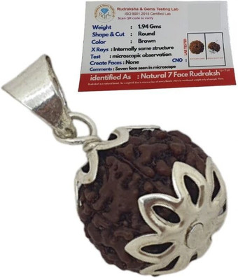 HAPPY CREATION 7 Mukhi Rudraksha Nepali Original Brown Beads Seven Face Rudraksha Silver Wood Pendant Set