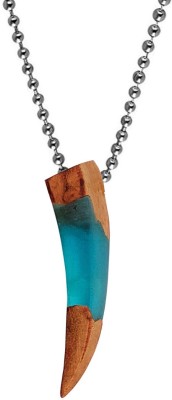 M Men Style Woodgrain Tusk Acrylic Striped Wood Tusk Pendant Necklace Chain Rhodium Acrylic, Wood Pendant
