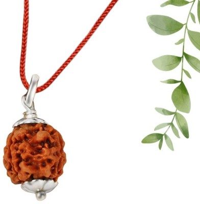 Fine Creation Teen Mukhi / Three Faced Rudraksha - Lab Certified Silver Wood Pendant