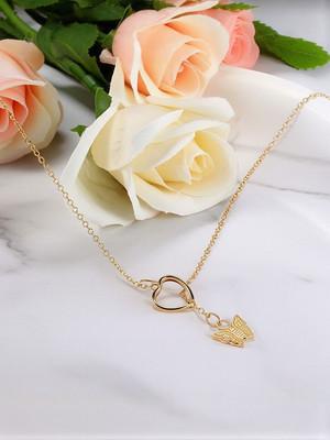 Dressberry Single Layered Butterfly In Heart Pendant Necklace Gold-plated Alloy Pendant