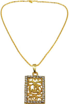 Shiv Jagdamba Religion Muslim Jewelry Islam Allah Square With Chain For Men SS Gold-plated Cubic Zirconia Brass, Crystal Pendant Set