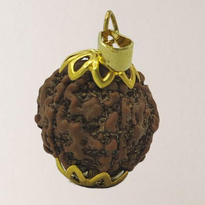HAPPY CREATION Brown 5 Mukhi Nepali Rudraksha five Face Rudraksh Certified with Lab Report Gold-plated Beads Brass, Wood Pendant Set
