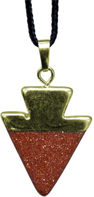 EXCEL Sparkling Red Goldstone Necklace Gold Capped Triangle pendant Healing Stone Necklace Adjustable Soft Black Washable Cord Gold-plated Carnelian Crystal Pendant