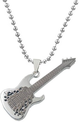 Love And Promise Rock Star Black & Silver Music Guitar Shaped Stylish Pendant for Boys and Girls Sterling Silver, Rhodium Stainless Steel Locket Set