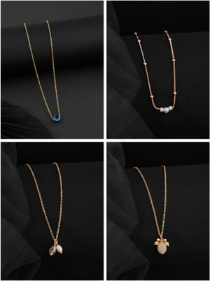 Divastri new stylish Princess Necklace for girls and women(pack of 4) Gold-plated Pearl Brass Pendant