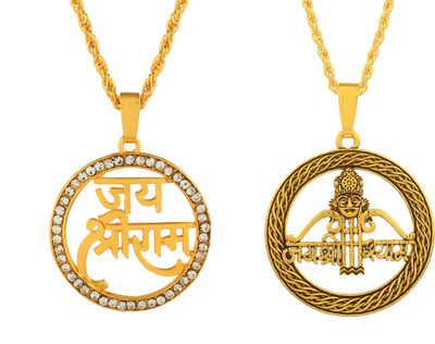 Morvi Gold Plated CZ Combo Jai Shree Ram with Jai Shree Shyam Pendant Locket Gold-plated Cubic Zirconia Brass Pendant