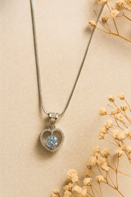 DIVINOOR Chain for Women Heart Shape Silver Cubic Zirconia Stone Pendant