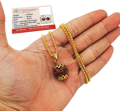 kripaurban Original 4 Mukhi Nepali Rudraksha Four Face Rudraksh Gold-plated Beads Brass, Wood Locket