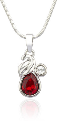 mahi Red Marquise Peacock Rhodium Brass, Alloy Pendant