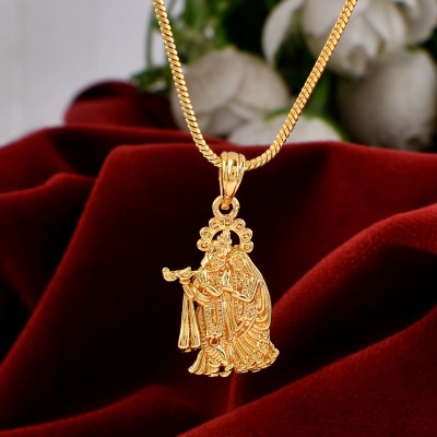 PYR Fashion radha krishna chain for girls::radha krishna chain for men Gold-plated Brass Pendant Set