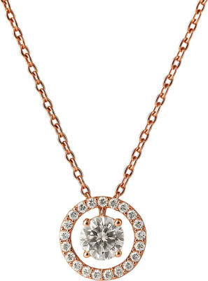 GEMSLAY Round-Cut Solitaire Pendant Necklace with Halo CZ and Link Chain Rhodium Cubic Zirconia Brass Pendant