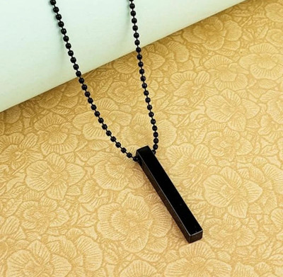 Aksha Collection Collection Silver- Black 3D Vertical Bar Cuboid Stick Locket Necklace Stainless Steel Pendant Set