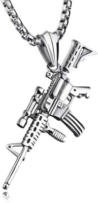 M Men Style Mens Army Rifle Machine Gun Locket Silver Zinc And Metal Pendant Sterling Silver Zinc, Metal Pendant