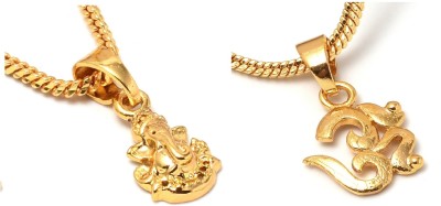 Jewar Mandi Pendant Chain 1 Ganesh Ji & 1 Lord Shiva Om Locket With 2 Chain Daily Use Combo Gold-plated Brass Locket