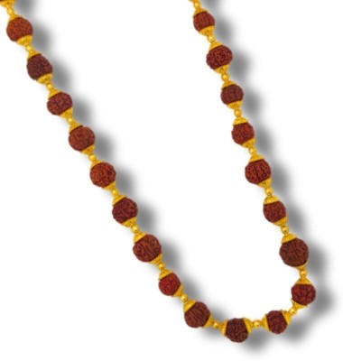 Kuttumb Gems & Jewels Most Beautiful 5 Mukhi Rudraksha Mala For Unisex Gold-plated Brass Pendant Set