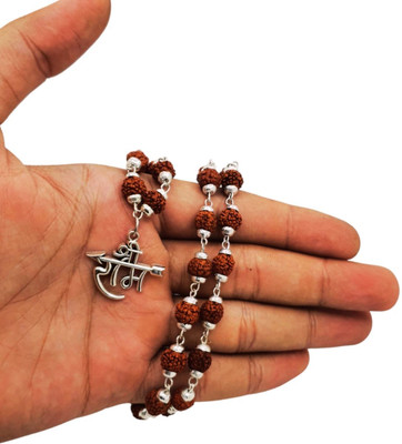 Banke Collection Rudraksha Mala in Silver Designer Caps Natural Rudraksha Beads Silver Beads Brass, Wood Pendant