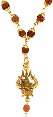 Utkarsh Rudraksha Mala Shiva Mahadev Mahakaal Om Trishul Damru Locket Pendant Necklace Gold-plated Stainless Steel Locket Set