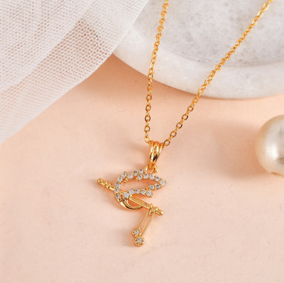 PYR JEWELS Crystal-Studded Sword Pendant Necklace with Gold-Plated Chain Gold-plated Brass Locket Set