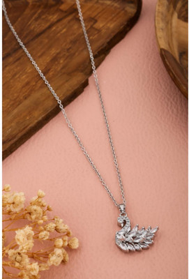 Temora Stylish & Trendy Rhodium Cubic Zirconia Alloy Pendant Set