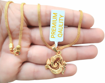 SAPNAPALACE OM Gold Pendant with Designer Chain Necklace Gold-plated Brass Pendant Set