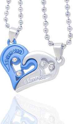 JS Enterprises Saiizen StainlessSteel velantine's silver & blue heart locket for girls for boys Silver Stainless Steel Locket