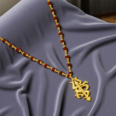 mahi OM and Trishul Shaped Pendant with Chain Gold-plated Alloy Pendant