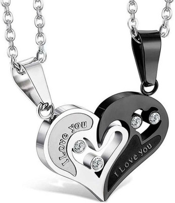 Alviira I Love You Heart Locket With Chain for Boyfriend And Girlfriend. Silver Alloy Pendant Set