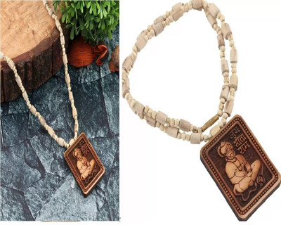 Green Spiritual Shri Bageshwar Dham Tulsi Kanthi Mala with Tulsi Hanuman ji Locket Combo Wood Pendant
