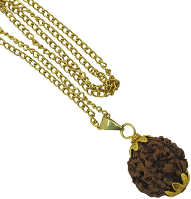 Bharat Collection Purest Astrological Original Natural 5 Mukhi/five Faced Nepali Rudraksha Pendant Gold-plated Beads Brass, Wood Locket Set