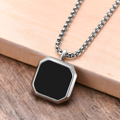 PLACIDO Square Pendant Locket Stylish, Fancy Silver Stainless Steel Pendant Set
