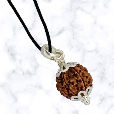 Fine Creation 5 Face Rudraksha Pendant Original & Certified For Men & Women 5 Mukhi Rudraksha Silver Wood Pendant