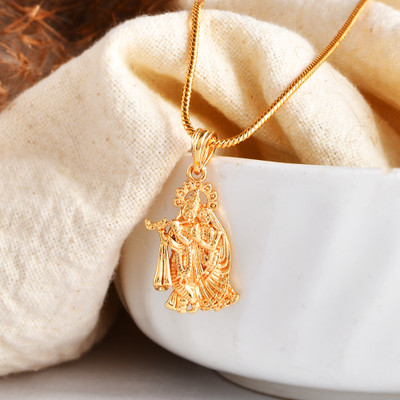 PYR Fashion radha krishna chaim with locket Gold-plated Brass Pendant Set