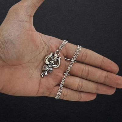 Khushal ENTERPRISE Shiv Kavach Trishul Damru Locket With Red Dori Silver Brass, Alloy Locket Set