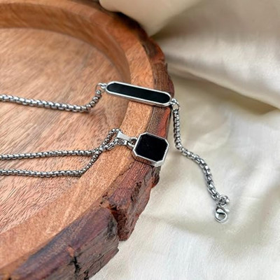 Agarwalproduct Stylish Square Locket Pendant Chain and Bracllet for Men and Boys Combo Stainless Steel Pendant