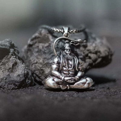 Divine rudras Meditation Hanuman Pendant for Men and Women, Evil Protector Hanuman Ji Locket Silver Brass Locket