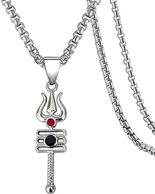 RV jewels Unisex Mahadev Trishul Pendant Necklace | Stainless Steel Chain Rhodium Alloy Pendant