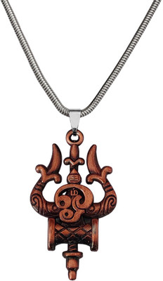 M Men Style Lord Shiv Trishul Damaru Tamil Om Snake Chain Rhodium Zinc, Metal Pendant