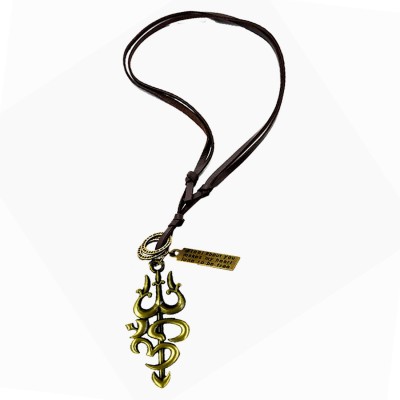 AFH Lord Shiva Om Trishul Locket With Adjustable Leather Cord Chain Pendent Metal, Leather Pendant