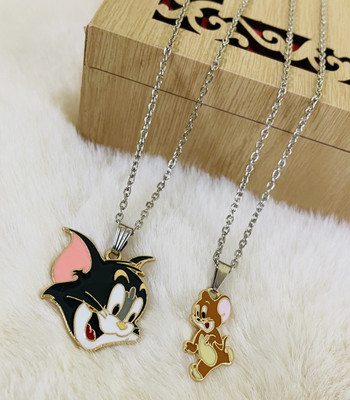 JS Enterprises Tom & Jerry Romantic Couple Dual Locket Pendant Necklace With Clavicle Chain Silver Stainless Steel Pendant Set