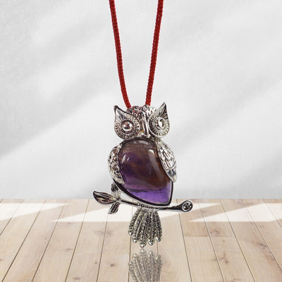 REIKI CRYSTAL PRODUCTS Natural Amethyst Owl Shape Pendant Locket with Thread for Unisex Amethyst, Agate Crystal Pendant
